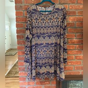 Boohoo size 20 Purple Printed Long Sleeve Flowy Skater Dress